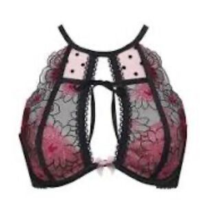 For Love & Lemons Zinnia Embroidered High Neck Bra 36DDD – Black Floral NWT